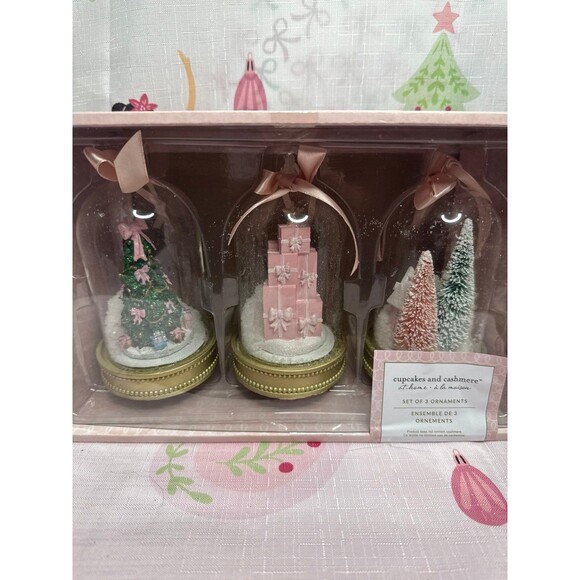 Cupcakes & Cashmere Pink Dome Ornament Set of 3 - Picture 1 of 5